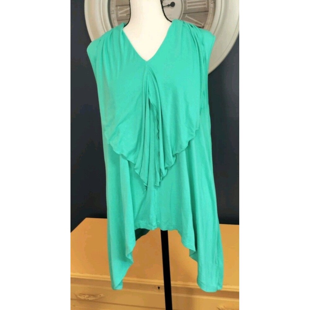 Sunny Leigh Layered Sleeveless Blouse Top Women's Large Green Tunic V Neck Flowy